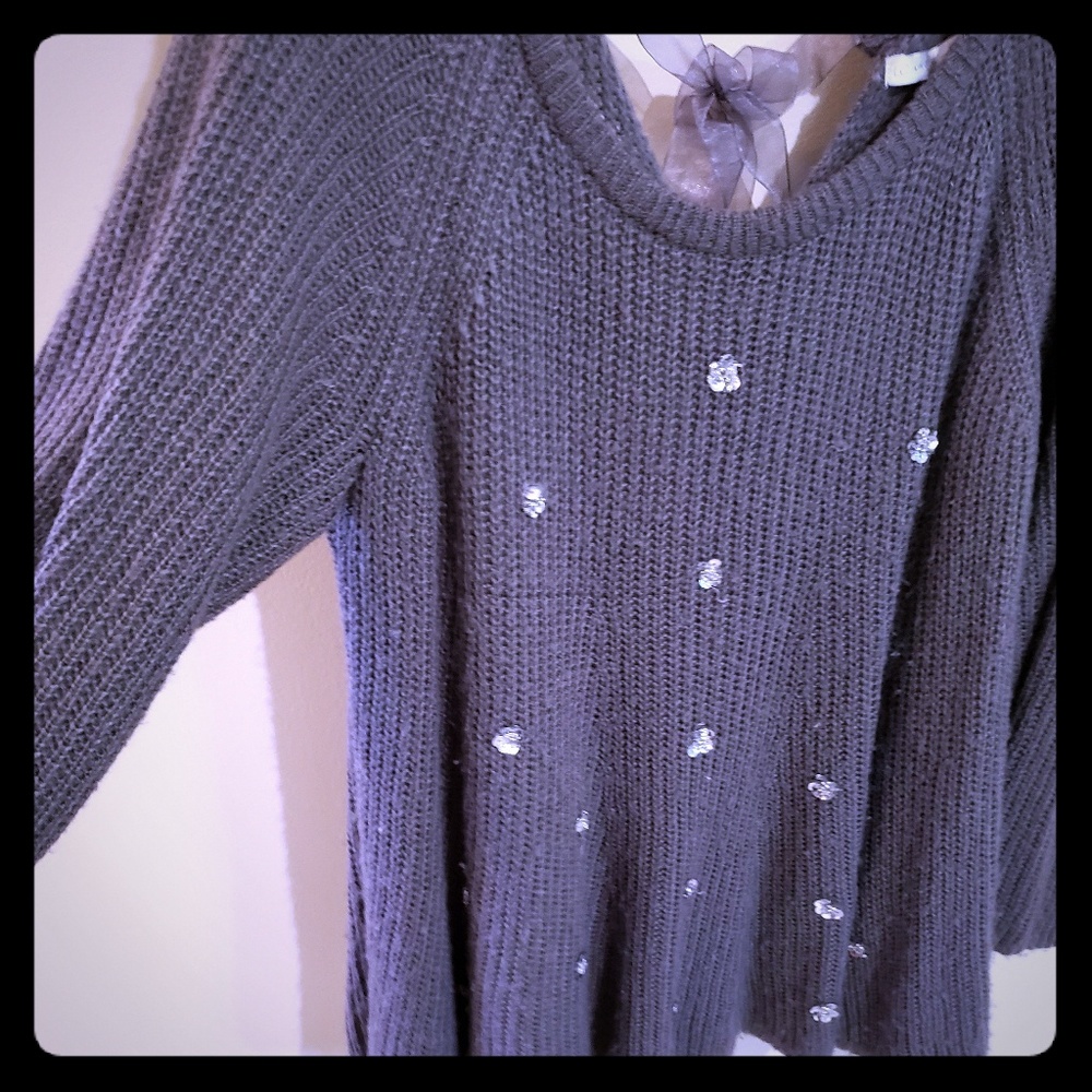 Gray Gem Bow Sweater